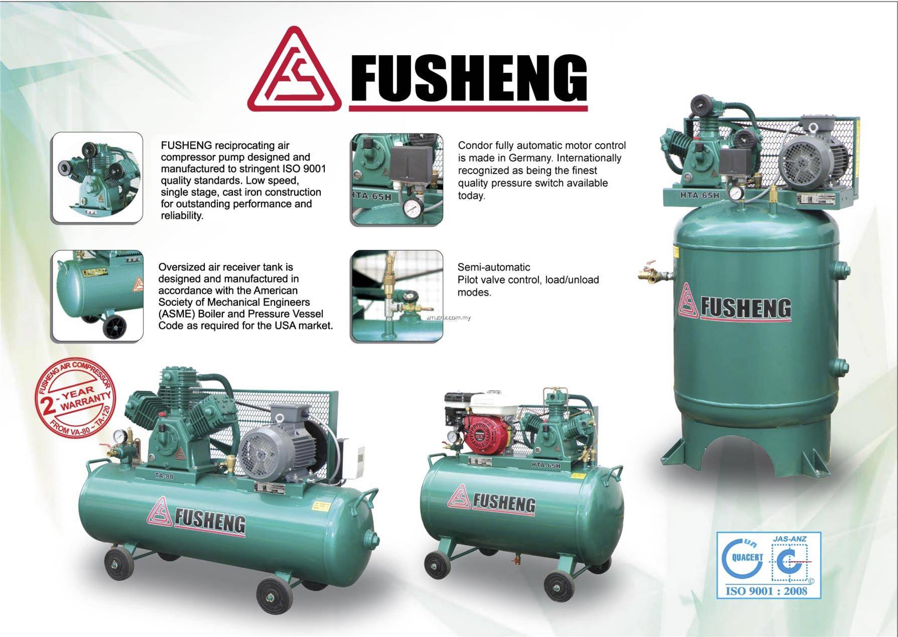 FUSHENG HTA65HVT (1Phase) 3HP 245L TwoStage Vertical Tank Air Compressor